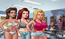Cartoon-Mädchen werden in der Umkleidekabine in Summertimesaga unartig